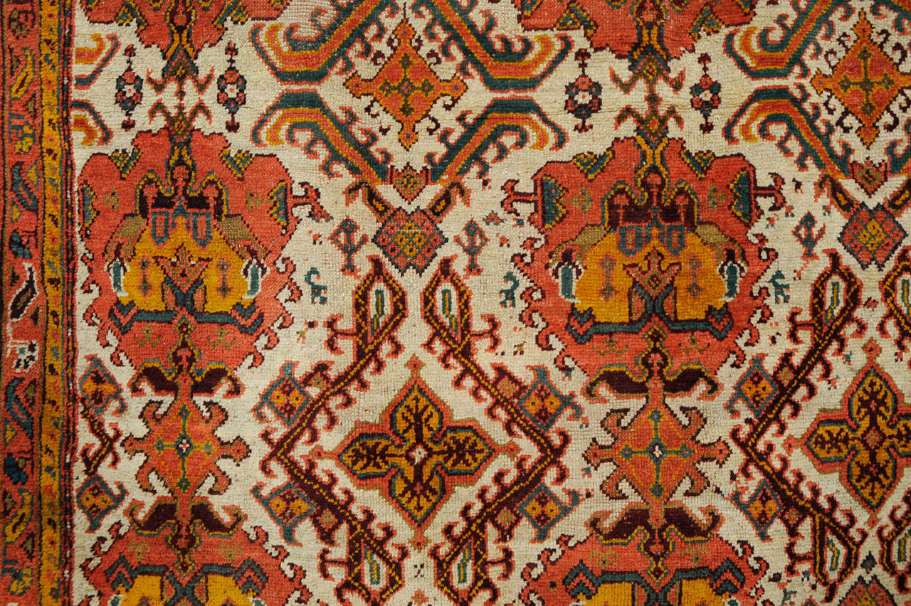 Turkish Ivory Background Oushak Carpet, circa 1920s